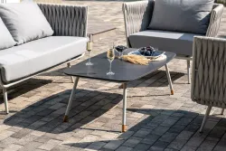 "Монако" лаунж-зона 4-местная из роупа со столом "Верона" (серый гранит), каркас светло-серый, роуп светло-серый