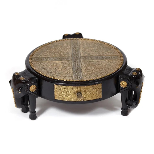 Столик Secret De Maison 3 SLONA ( mod. ND-005) дерево манго/латунная чеканка, д. 48хВ 19 см