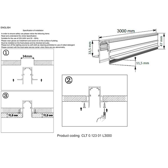 Шинопровод магнитный встраиваемый Crystal Lux CLT 0.123 01 L3000 BL