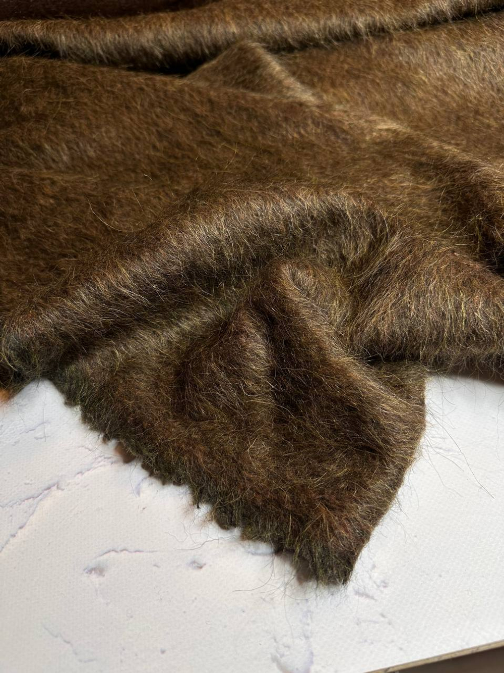 Пальтовая ворсовая меланжевая шерсть с сури альпакой (Bottega Veneta, 70%сури альпака/30%шерсть, Темный мускат, 152, 349 гр/м2)