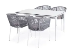 "Малага" обеденная группа на 4 персоны со стульями "Марсель", каркас белый, роуп светло-серый
