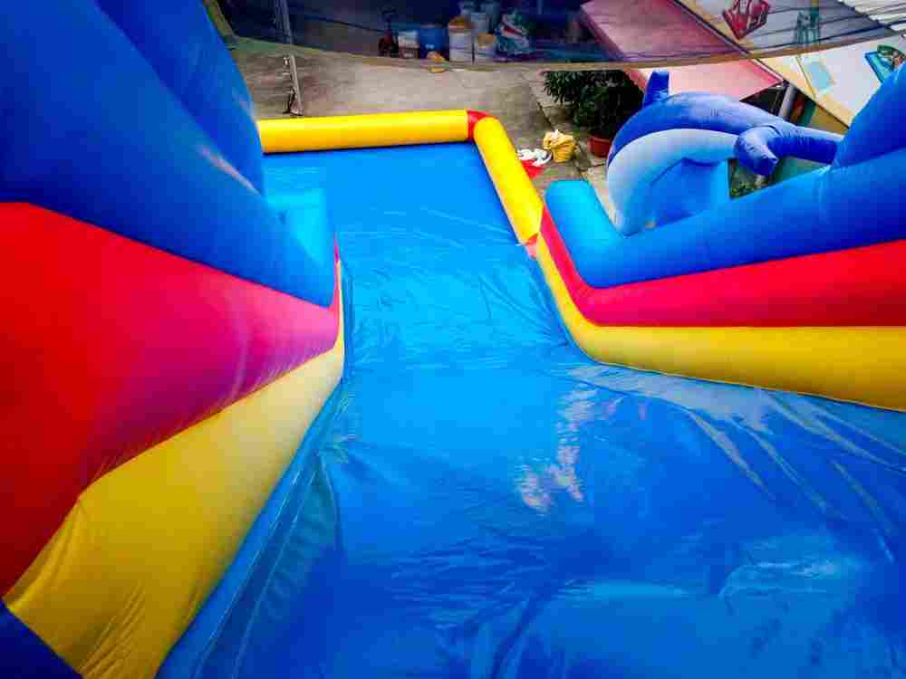 Надувная водная горка с бассейном «Дельфины» 15*6*8 м