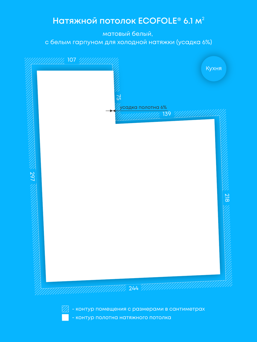 Матовый натяжной потолок 6.1 м2