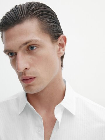 Massimo Dutti Рубашка облегающего кроя из хлопка в полоску,  белый