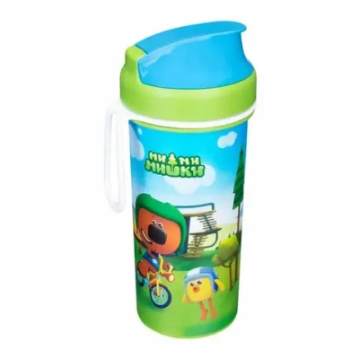СТАКАН ДЕТСКИЙ С КРЫШКОЙ, ПЕТЛЕЙ И ДЕКОРОМ МИ-МИ-МИШКИ 400МЛ (Зеленый)
