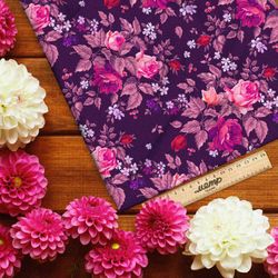 Ткань шелк Армани фиолетовые розы на фиолетовом