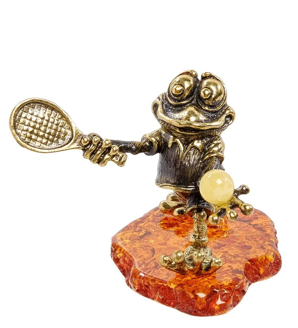 AM-2199 Фигурка «Лягушка-теннисист» (латунь, янтарь)