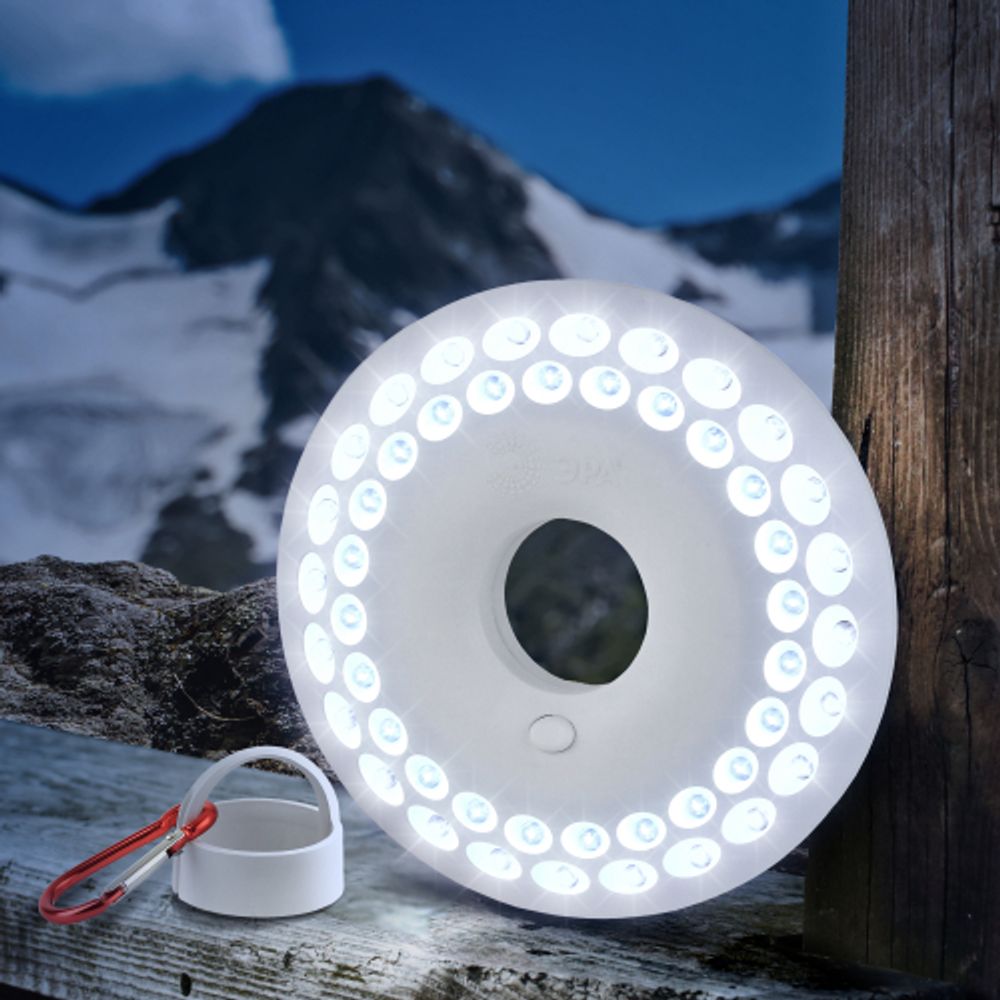 Фонарь кемпинговый светодиодный ЭРА K48 НЛО на батарейках с магнитом и карабином походный многофункциональный светильник