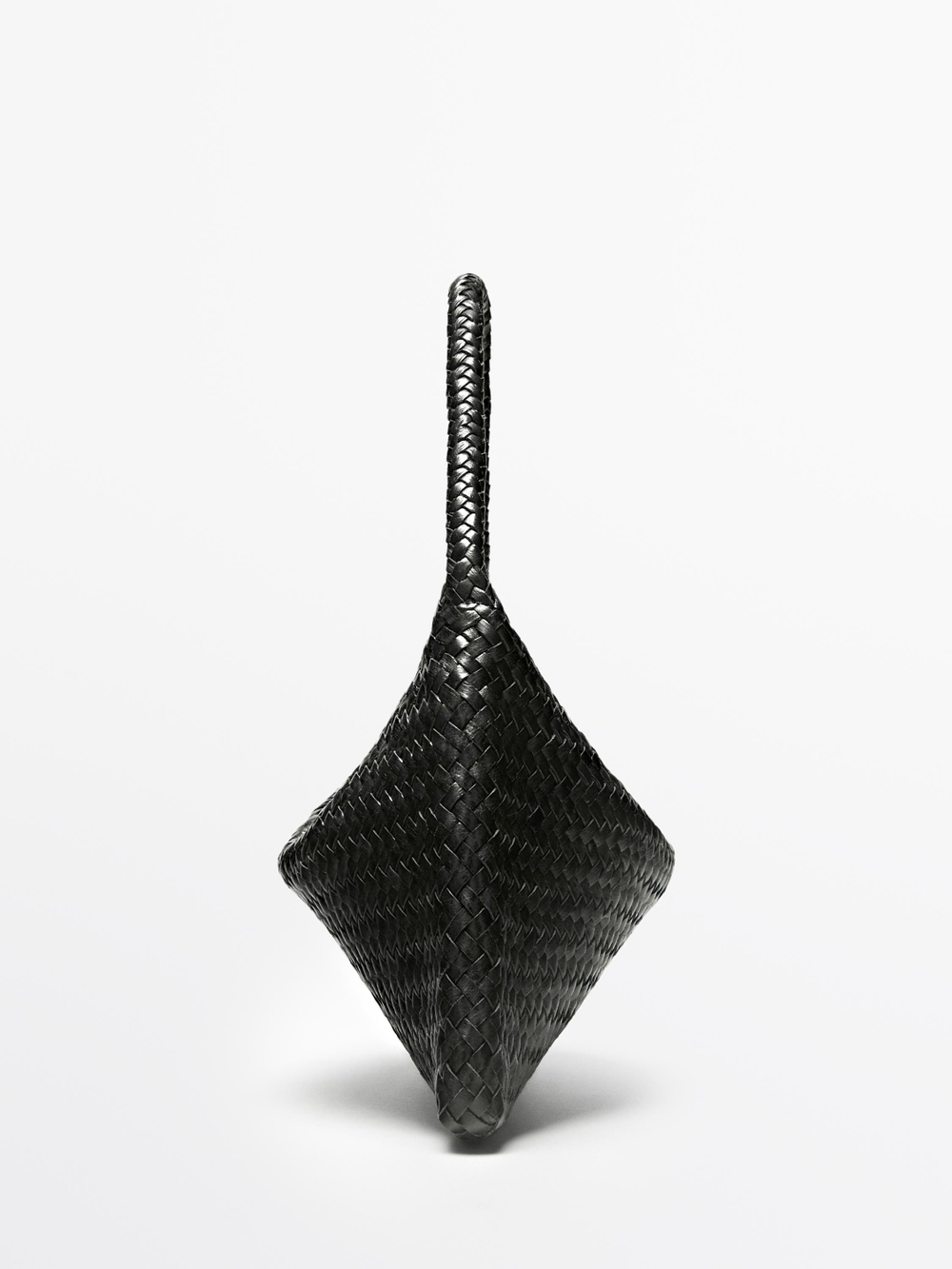 Massimo Dutti Маленькая плетеная кожаная сумка через плечо, черный