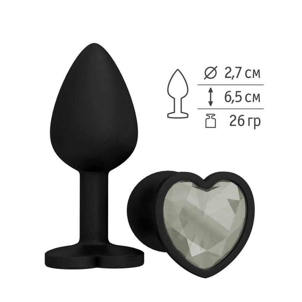 508-01 WHITE-DD / Анальная втулка силиконовая черная с прозрачным кристаллом