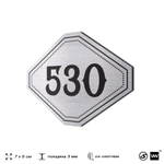 Номерок на дверь квартиры 530, для кабинета, офиса, шильдик 9 х 7 см, серебристый, Айдентика Технолоджи