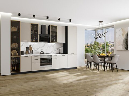 Прямая модульная кухня Фрейм-06 Cream Silk - Graphite 2340*3400*600