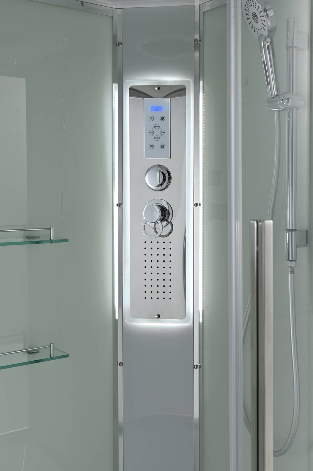 Душевая кабина AvaCan (АваКан) EM5090LEDT с высоким поддоном, с ГМ, с электрикой и LED освещением, 90х90х220