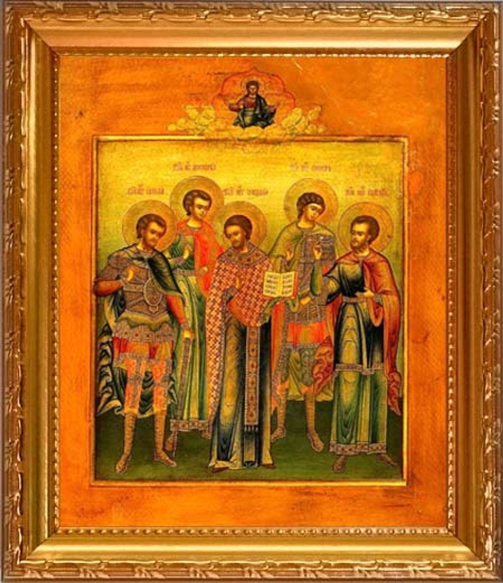 Святые Пяточисленные мученики Евстратий, Авксентий, Евгений, Мардарий и Орест. Икона на холсте в раме