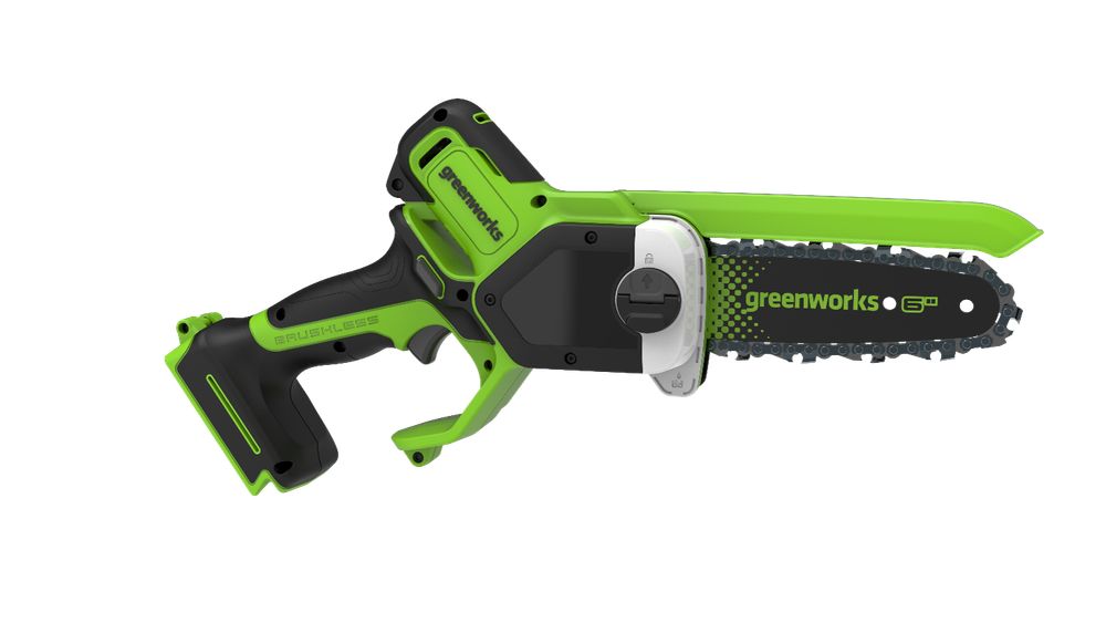 Цепная мини пила аккумуляторная Greenworks GD24CS15, 24V, 15см, бесщеточная, с автоматической смазкой цепи, c АКБ 2Ач и ЗУ ( 2010107UA) в сумке
