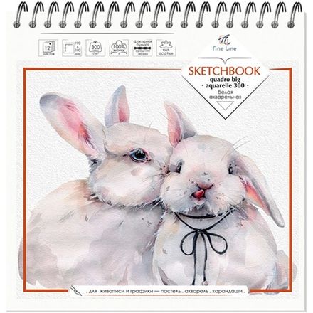 Скетчбук А5, 12л, на гребне, пл. 300гр, 100% хлопок, белая бумага, Полином Quadro Big