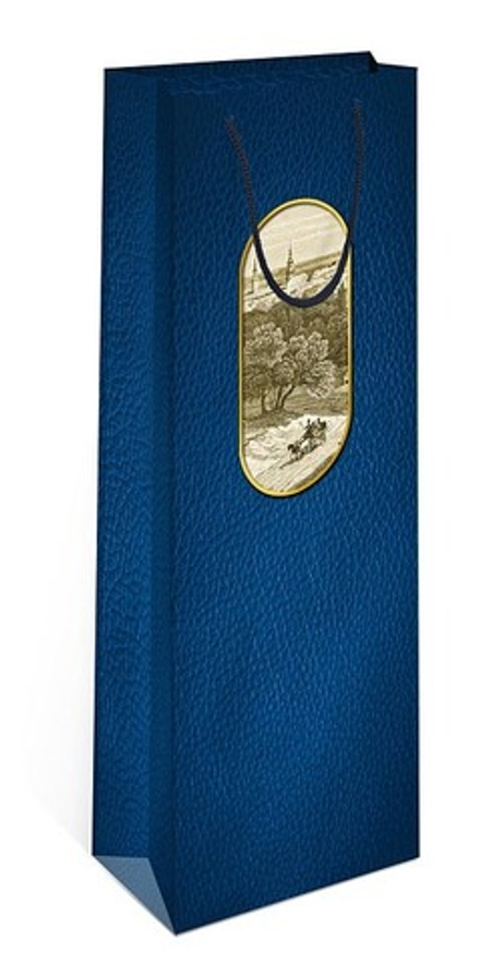 Пакет подарочный для вина, Гравюра, Синий, 36*12*9 см, 1 шт.