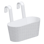 Кашпо "Ведро декоративное РАТТАН" большое овальное настенное с крючками для подвеса, цвет белый