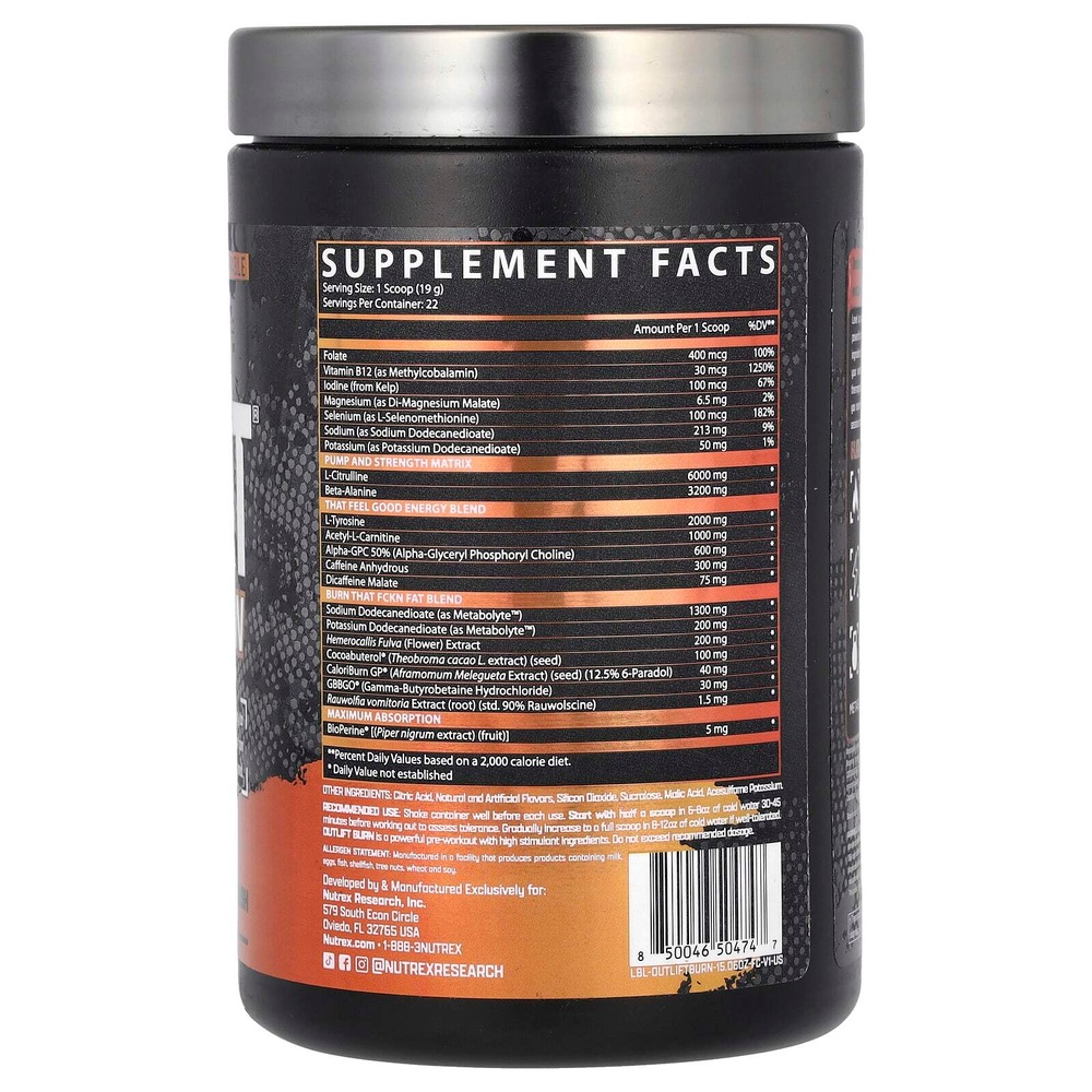Nutrex Research, Outlife, Burn, Florida Crush, 426,9 г (15,06 унции)
