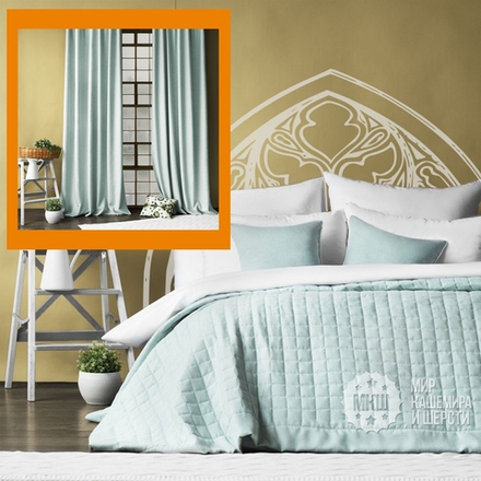 Шторы и покрывало для спальни КАННИ (арт. BL10-275-08) - (140х270)х2 см., покрывало 230х250 см. - голубые
