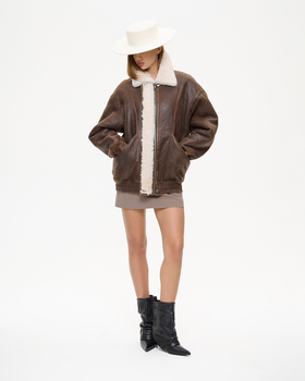 Дублёнка-бомбер свободного кроя