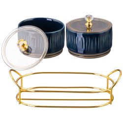 НАБОР БАНОК LEFARD "HERBAL" С ПЛАСТИК. КРЫШКОЙ 2 ШТ. 230 МЛ НА МЕТАЛЛ. ПОДСТАВКЕ СИНИЙ (КОР=24НАБ.)