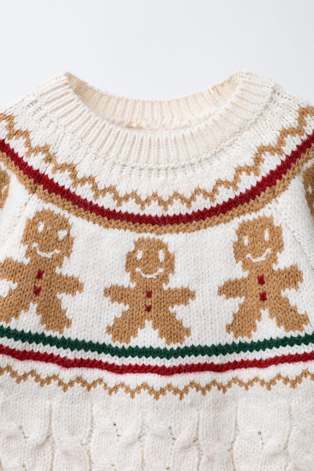 ZARA СВИТЕР С УЗОРОМ «КОСЫ» И ПЕЧЕНЬЕМ, ЭКРЮ
