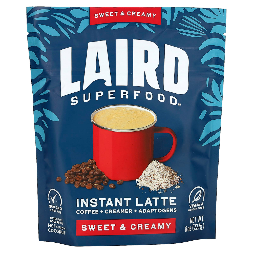 Laird Superfood, растворимый латте, кофе со сливками и адаптогенами, сладкий и сливочный, 227 г (8 унций)