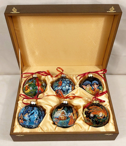 Сувенирный набор из 6-ти новогодних шаров с ручной росписью Палех