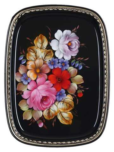 Жостовский поднос декоративный, размер 33х24 см (A12), металлический