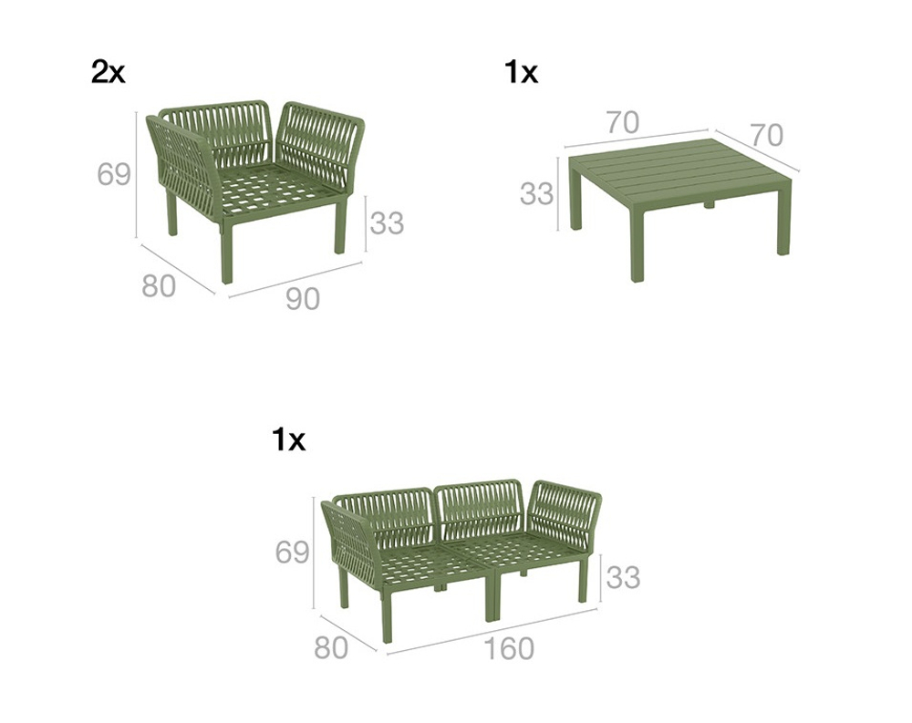Комплект пластиковой мебели Siesta Contract Portofino Lounge, оливковый, бежевый