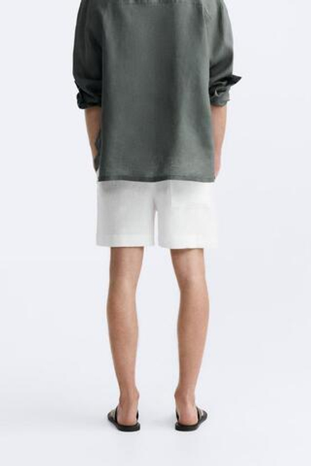 ZARA ШОРТЫ ИЗ 100% ЛЬНА,  БЕЛЫЙ