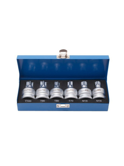 Набор головок Torx, Spline с отверстием 3/4''6пр.(Т70, Т80, Т90, Т100, М16, М18), в кейсе RockForce##Rock FORCE RF-305116