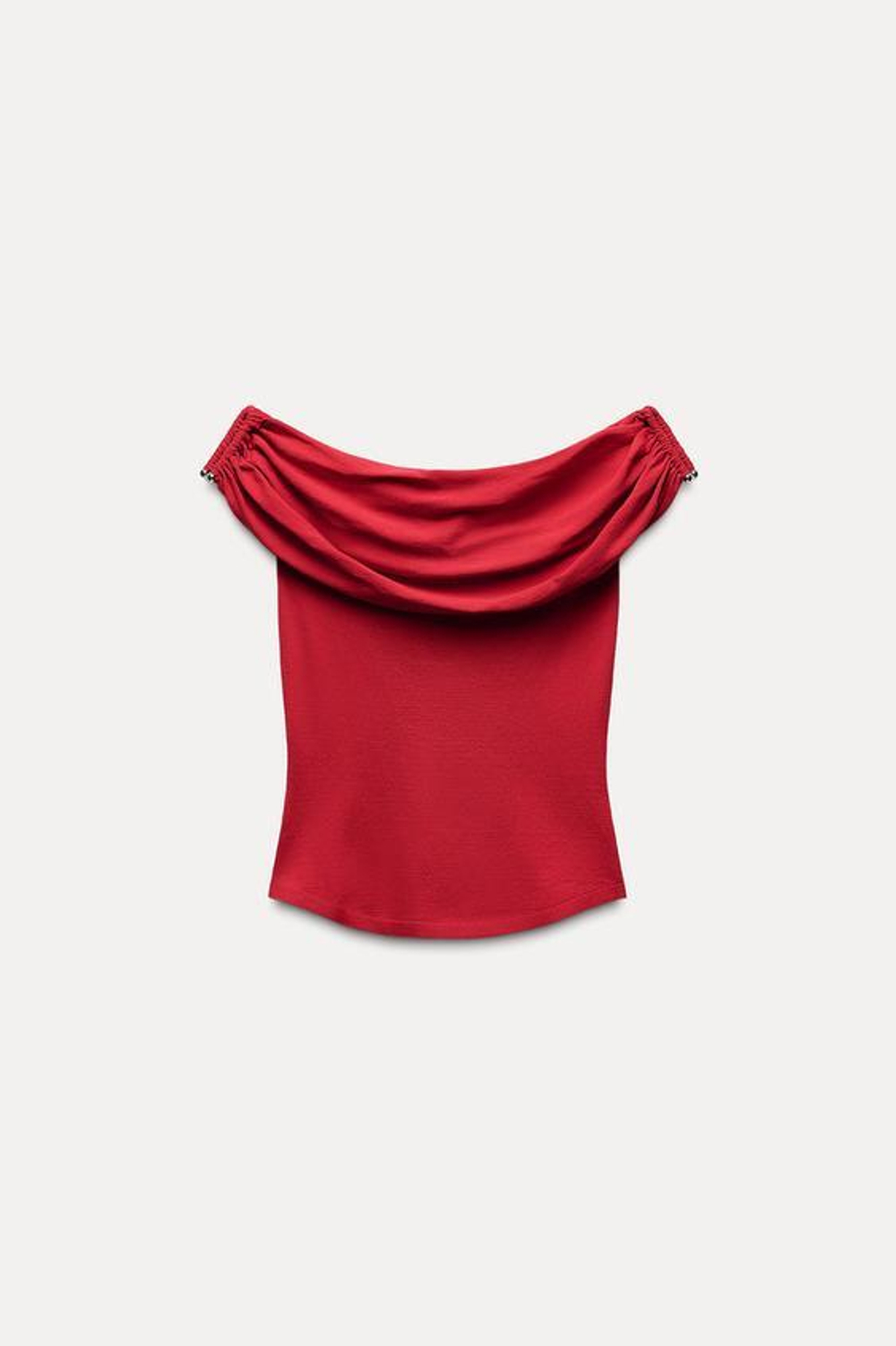 ZARA ТРИКОТАЖНЫЙ ТОП С ЗОЛОТИСТОЙ ДЕТАЛЬЮ, КРАСНЫЙ