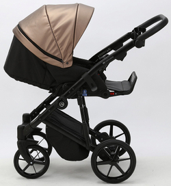 Детская коляска Adamex Mobi Deluxe 2 в 1 M-SD11 (ТЕМНО-БЕЖЕВЫЙ ПЕРЛ+ЧЕРНАЯ КОЖА)
