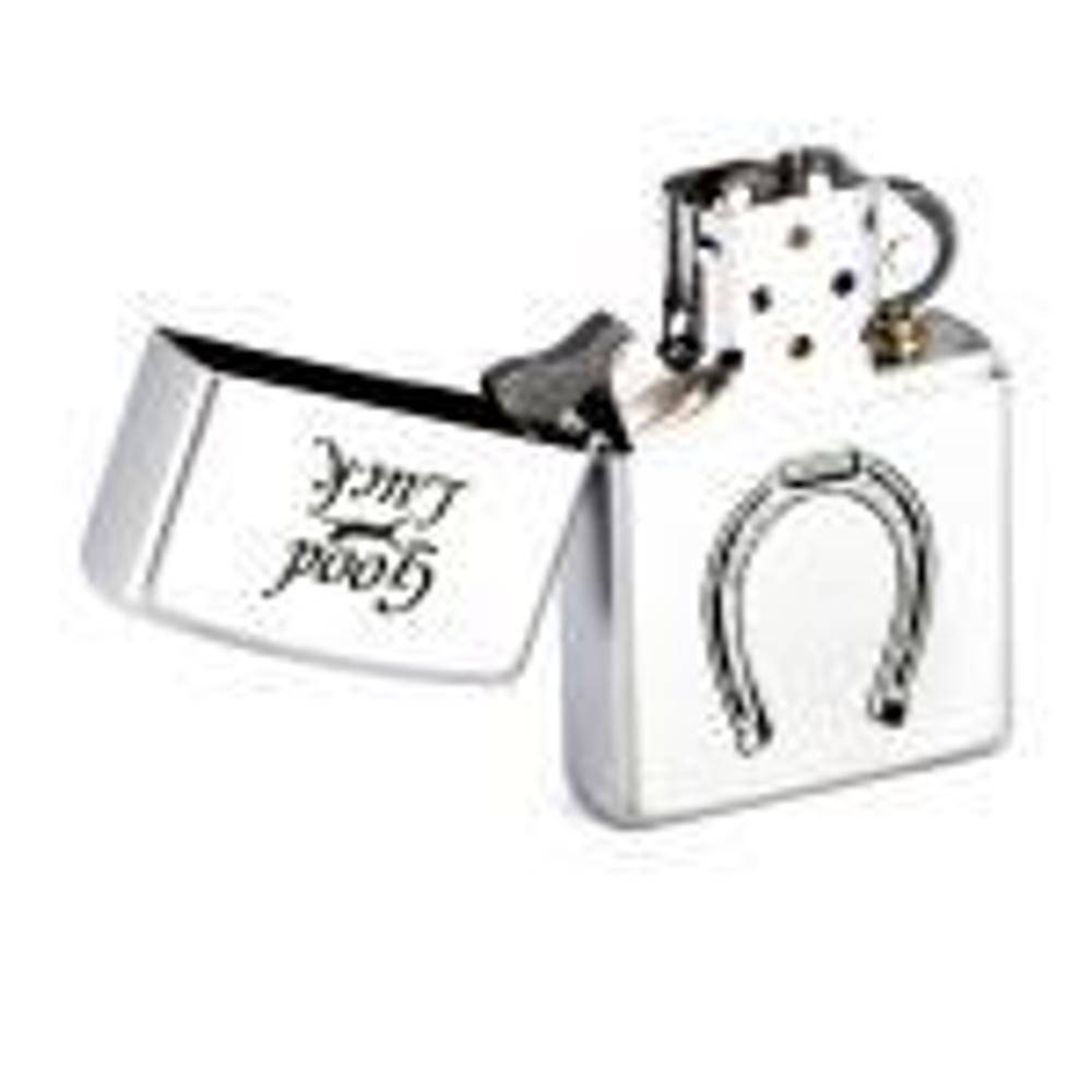 Зажигалка ZIPPO Classic Satin Chrome™ с изображением подковы и надпись Good Luck ZP-205 Horse Shoe