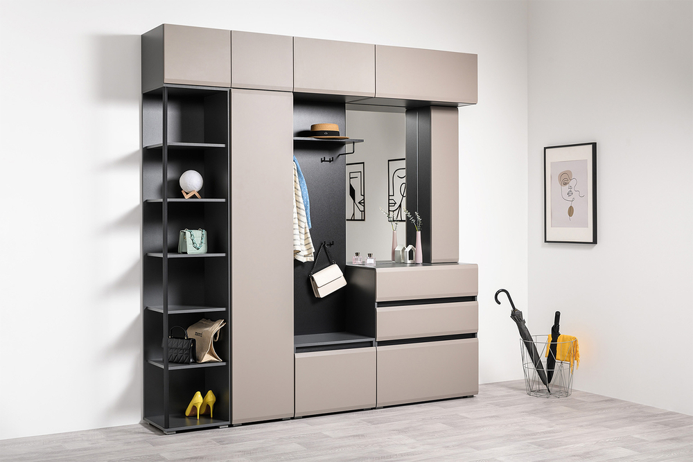 Шкаф-пенал Сидней 16.313, Антрацит, Веллюто Капучино