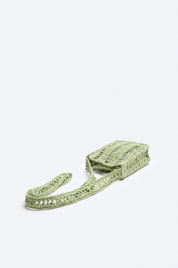 ZARA ПЛЕТЕНАЯ МИНИ-СУМКА, ЗЕЛЕНЫЙ