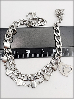 Браслет стальной "Сердце" длина 18см.