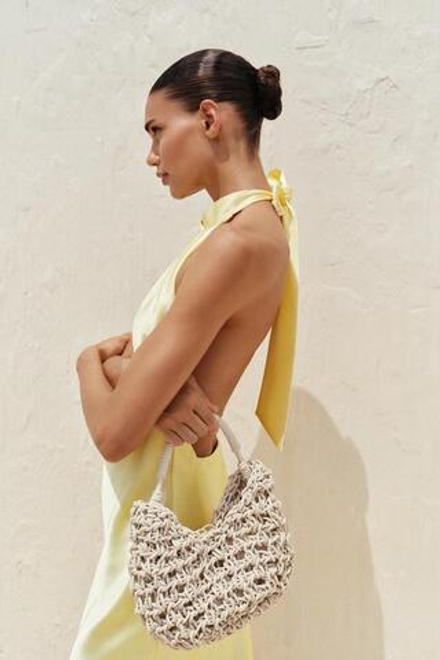 ZARA ПЛЕТЕНАЯ СУМКА С ДЕКОРАТИВНОЙ СТРОЧКОЙ, ЭКРЮ