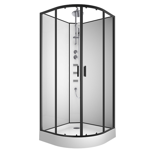 Душевая кабина Loranto NEO 100x100x(190+15) с низким поддоном 15см, прозрачное закаленное стекло 5 мм, задние стеклянные стенки белые, профиль черный-матовый (CS-21811-100)