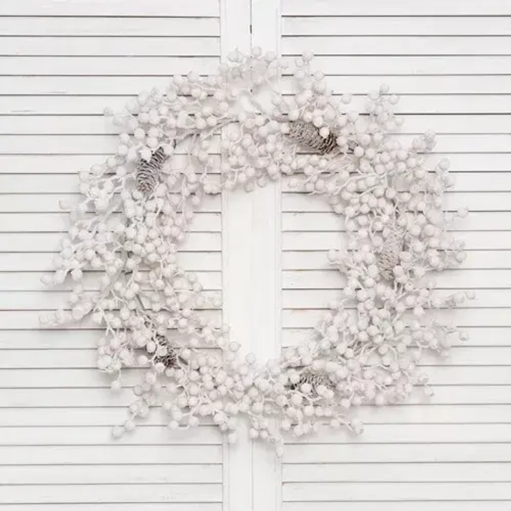 Рождественский венок Адель заснеженный с декором 60 см., ЕлкиТорг (52079)