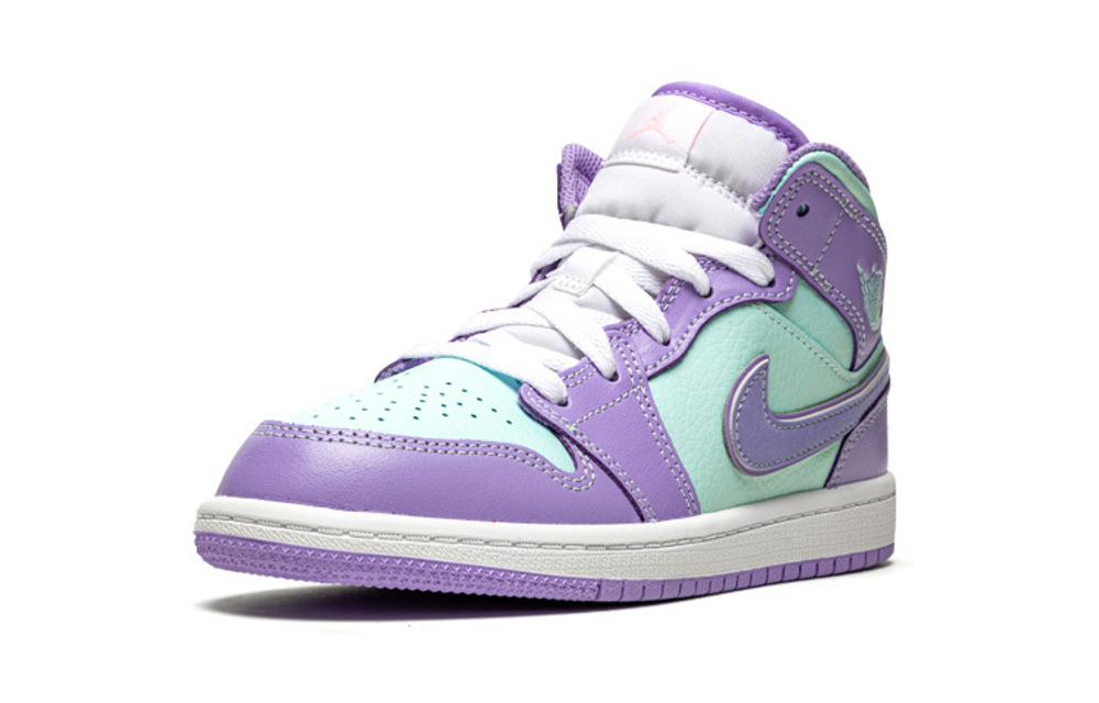 BP toddler Air Jordan 1 Mid "Purple Glacier Blue" shock absorption non-slip mid-top retro basketball shoes purple green Lavender