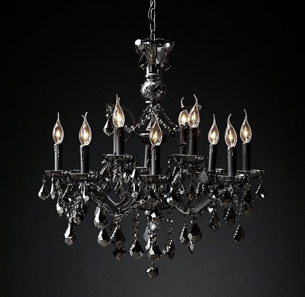 Подвесной дизайнерский светильник  19th C. Rococo Iron &amp; Smoke Crystal Round Chandelier 28&quot; by Restoration Hardware