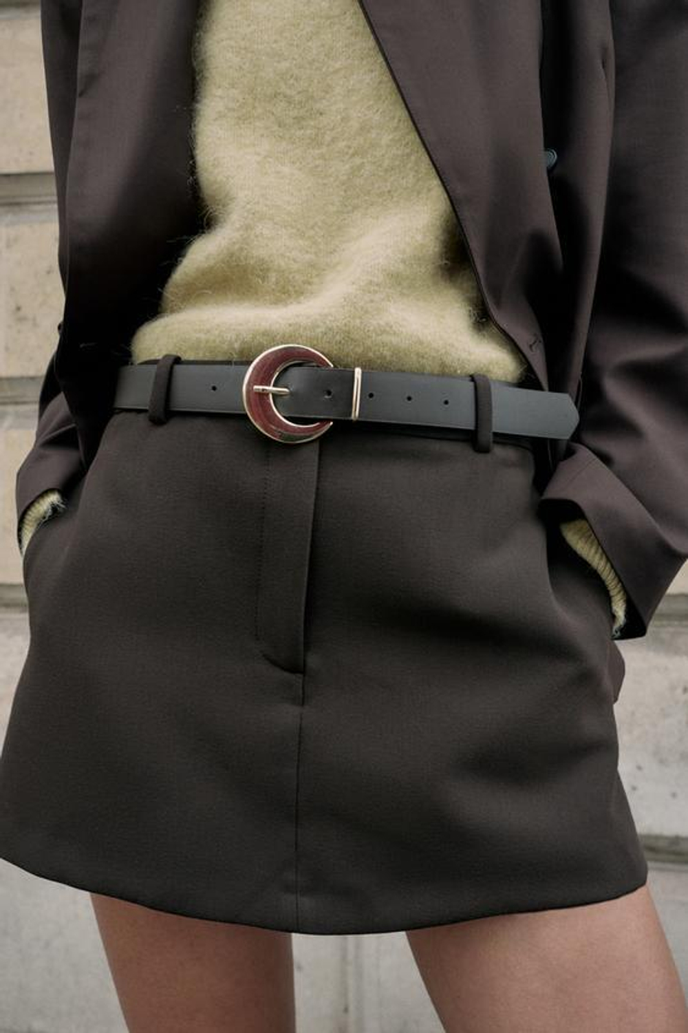 ZARA ЮБКА-ШОРТЫ С РЕМНЕМ, КОРИЧНЕВЫЙ