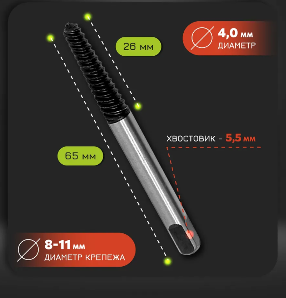 Набор экстракторов квадратный, 5 шт, хром-ван. сталь