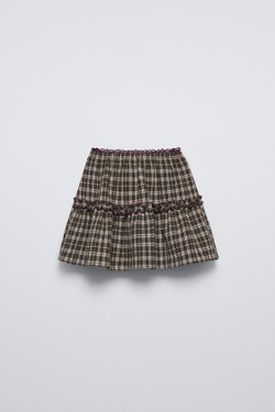 ZARA КЛЕТЧАТАЯ ЮБКА-ШОРТЫ, КОРИЧНЕВЫЙ