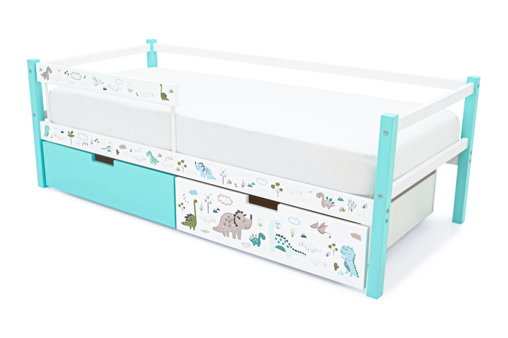 Детская кровать тахта Бельмарко Svogen мятно-белый динозаврики