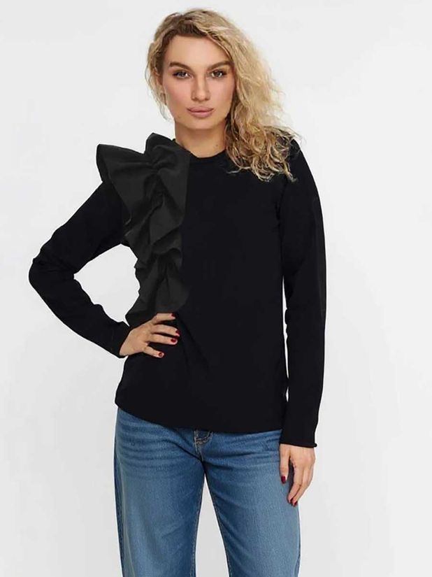 Лонгслив с воланом, черный