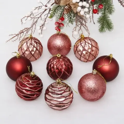 Набор шаров «Diamond shine» 8 см (9 предметов), рубин/роз.золото